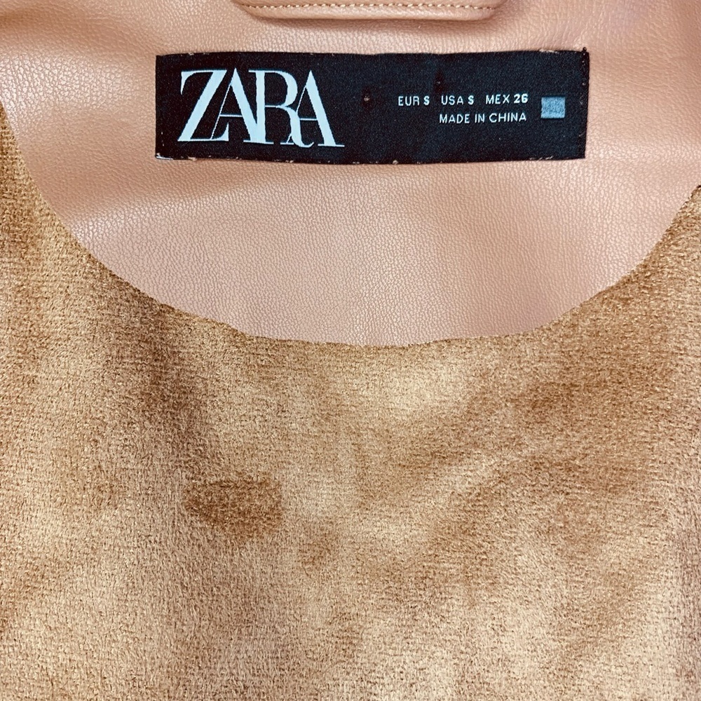 Zara Women’s Camel Faux Leather Belted Oversized Shirt Size Small! - Picture 10 of 13